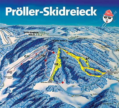 Pröller - Skidreieck - Winterkarte von unseren Skihütten im Bayerischen Wald
